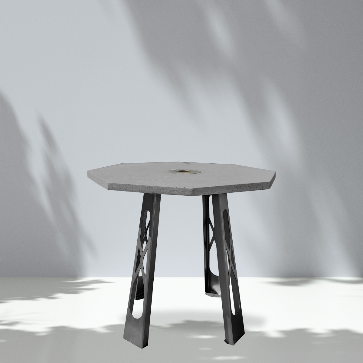 Table haute d'extérieur avec plateau octogonal gris