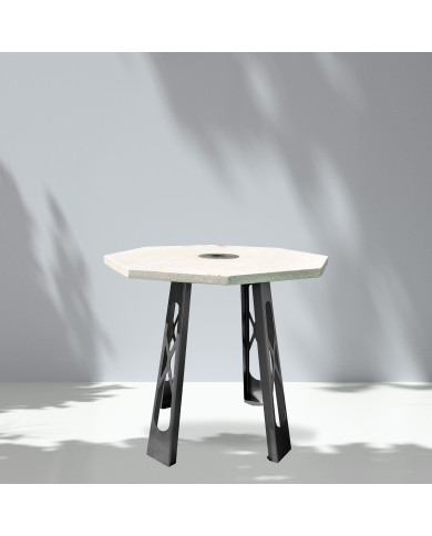 Table haute d'extérieur avec plateau octogonal beige