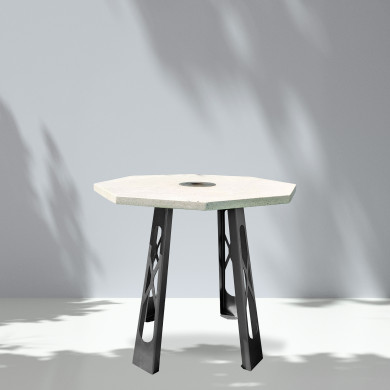 Table haute d'extérieur avec plateau octogonal beige