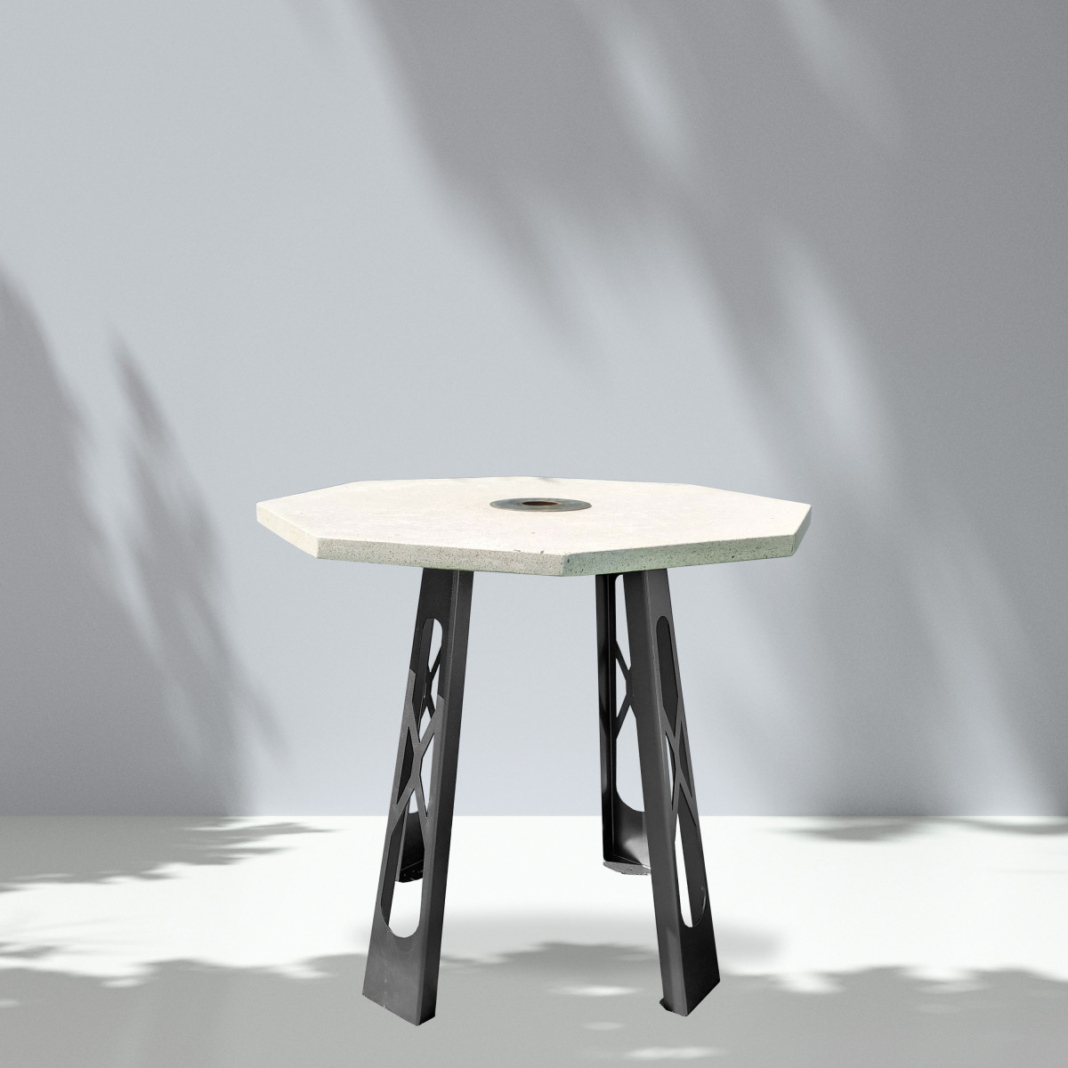 Table haute d'extérieur avec plateau octogonal beige