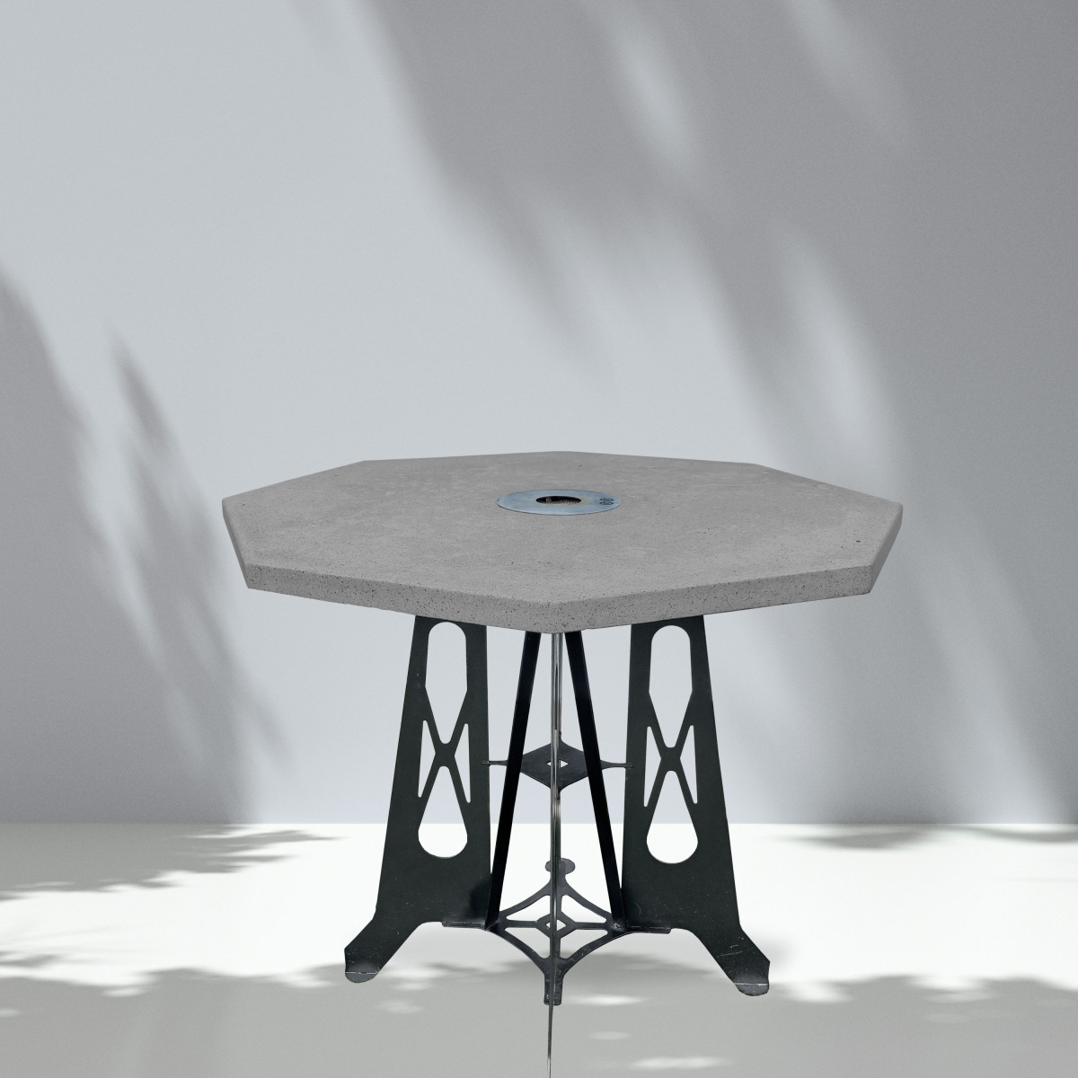 Table haute d'extérieur avec plateau octogonal gris