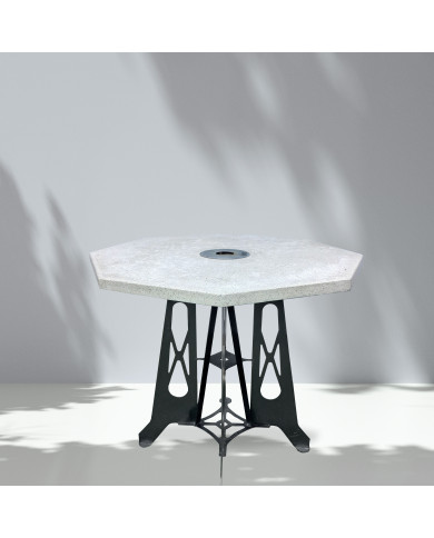 Table haute d'extérieur avec plateau octogonal beige