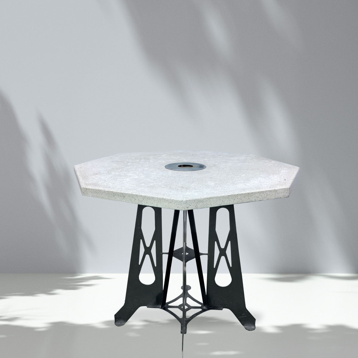 Table haute d'extérieur avec plateau octogonal beige