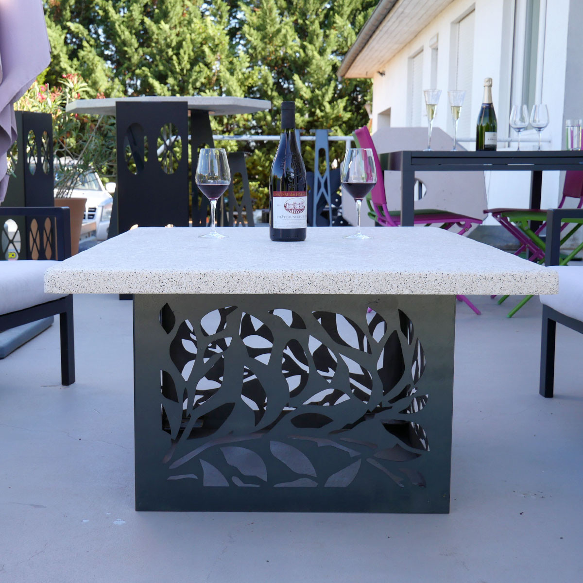 Table basse d'extérieur ht 50 cm coulis minéral beige clair - Vue avant