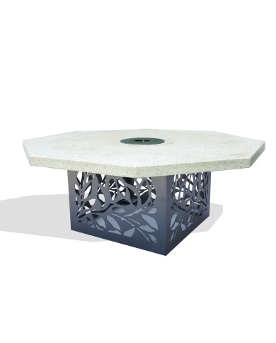 Table basse d'extérieur Horizon Lounge avec brûleur à alcool dessus plateau blanc cassé