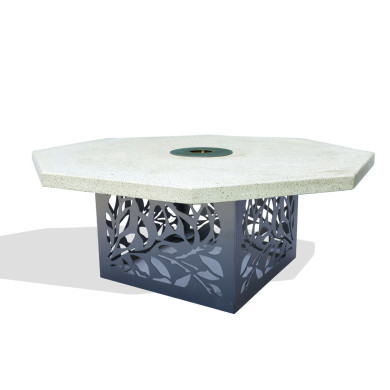 Table basse d'extérieur Horizon Lounge avec brûleur à alcool dessus plateau blanc cassé