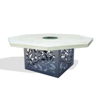 Table basse d'extérieur Horizon Lounge avec brûleur à alcool dessus plateau blanc cassé