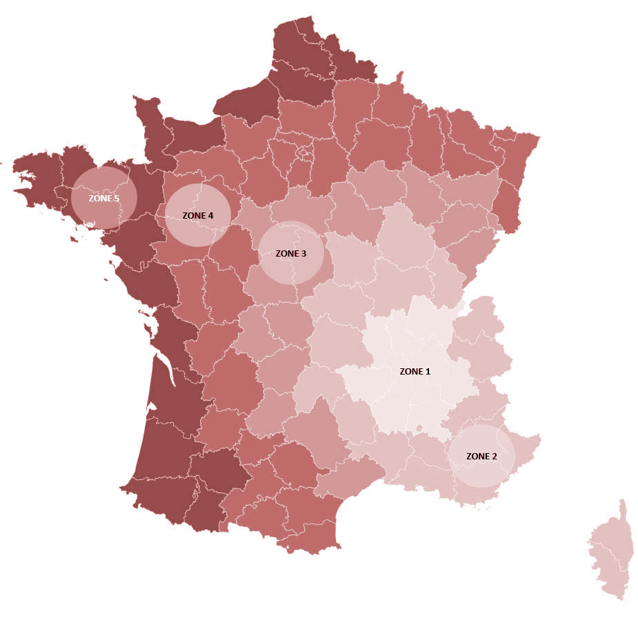 Carte des zones de livraison sur la France